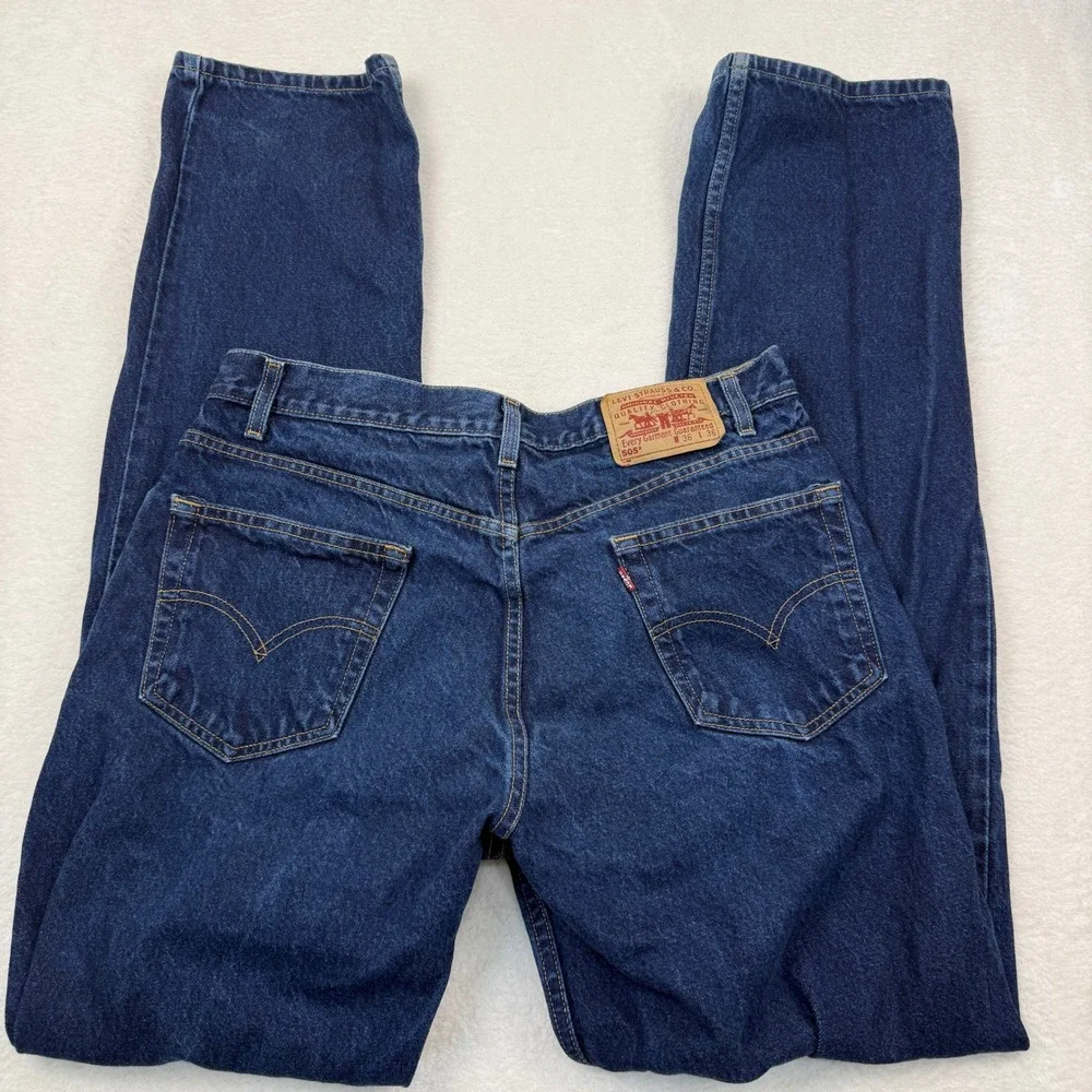 Vintage Levis 505 Regular Fit Straight Leg Jeans Men 36x36 (Fit 34x36) Dark Wash